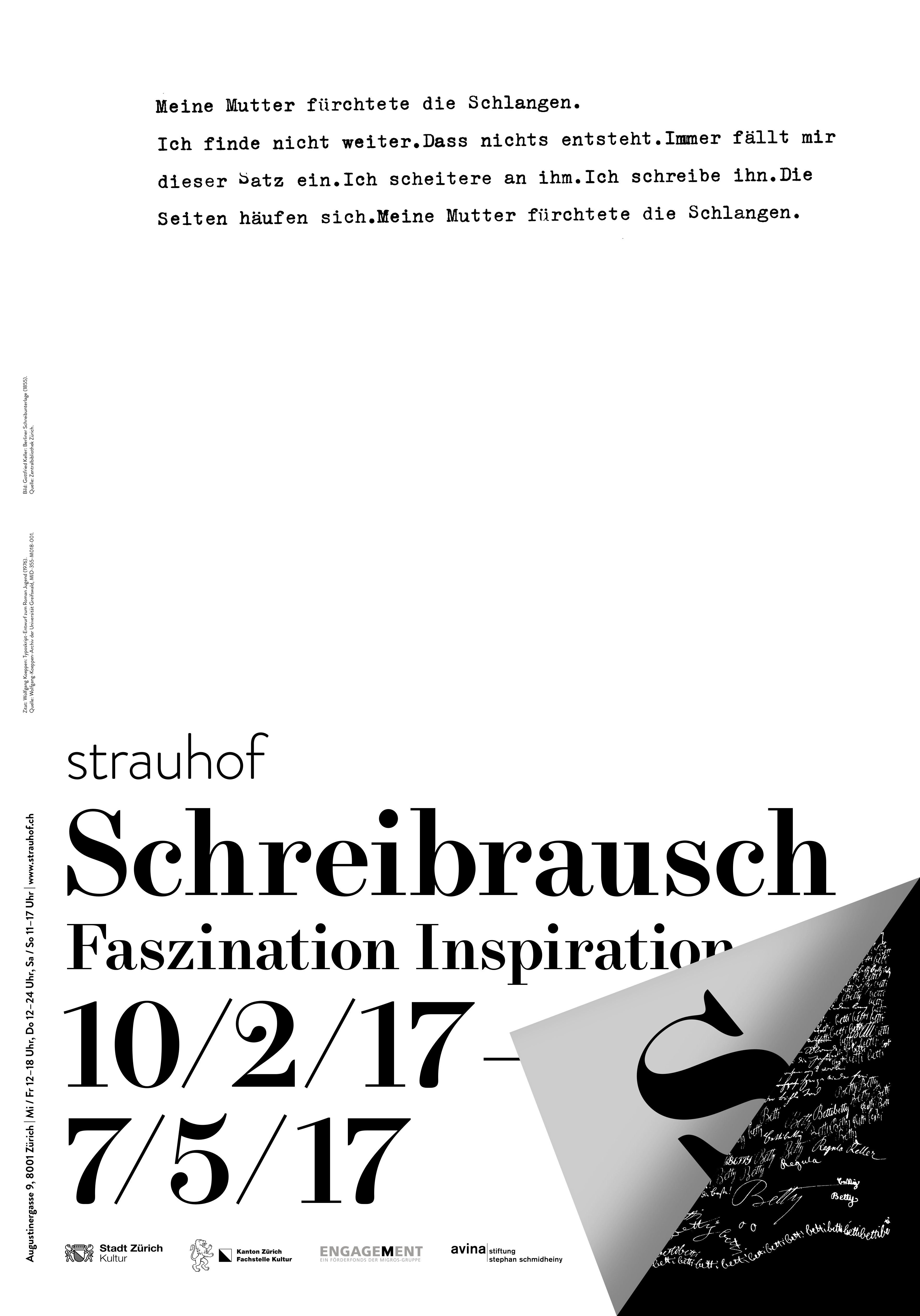 Plakat zur Ausstellung «Schreibrausch» 2017 im Strauhof