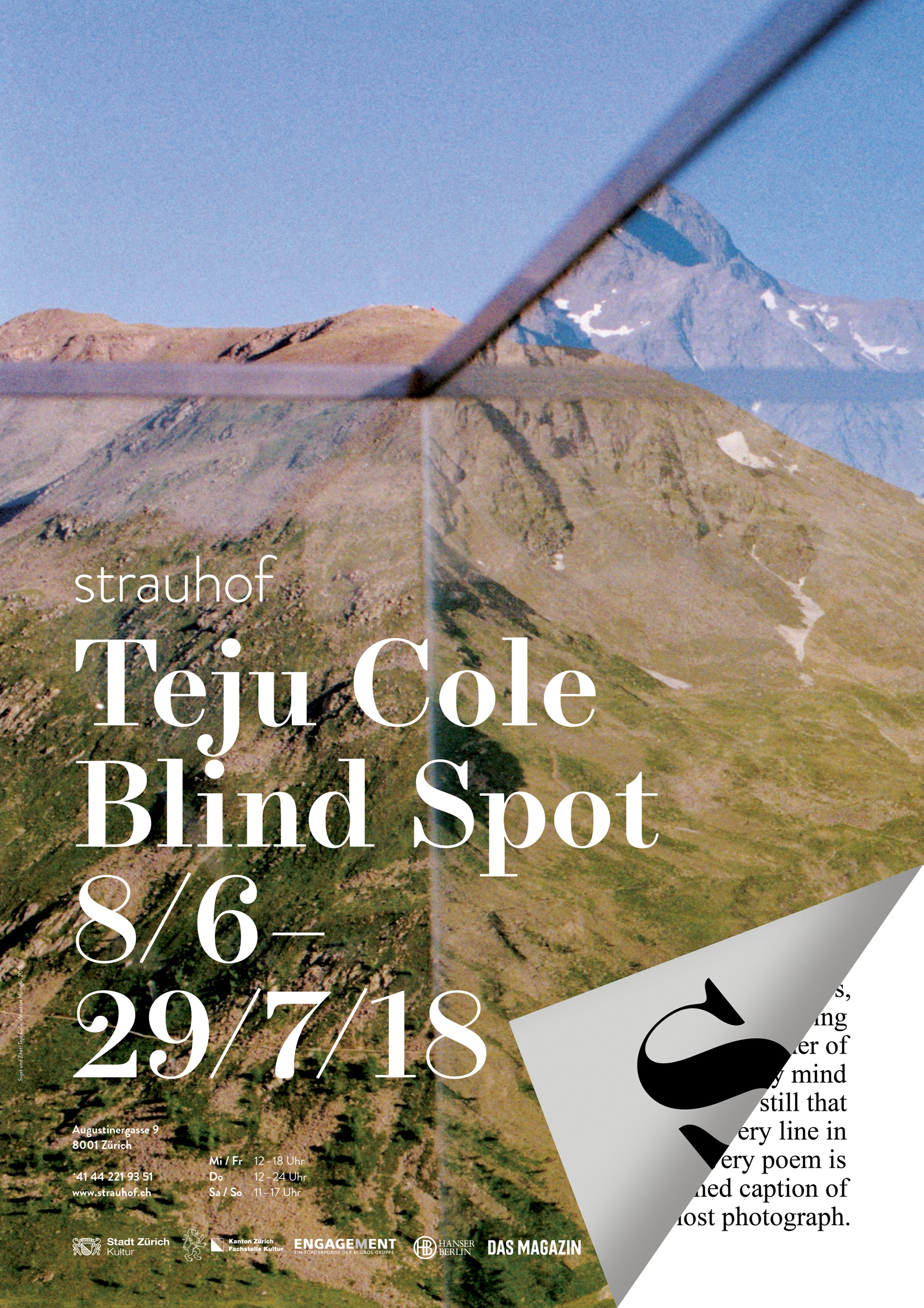 Plakat zur Ausstellung «Teju Cole – Blind Spot» 2018 im Strauhof