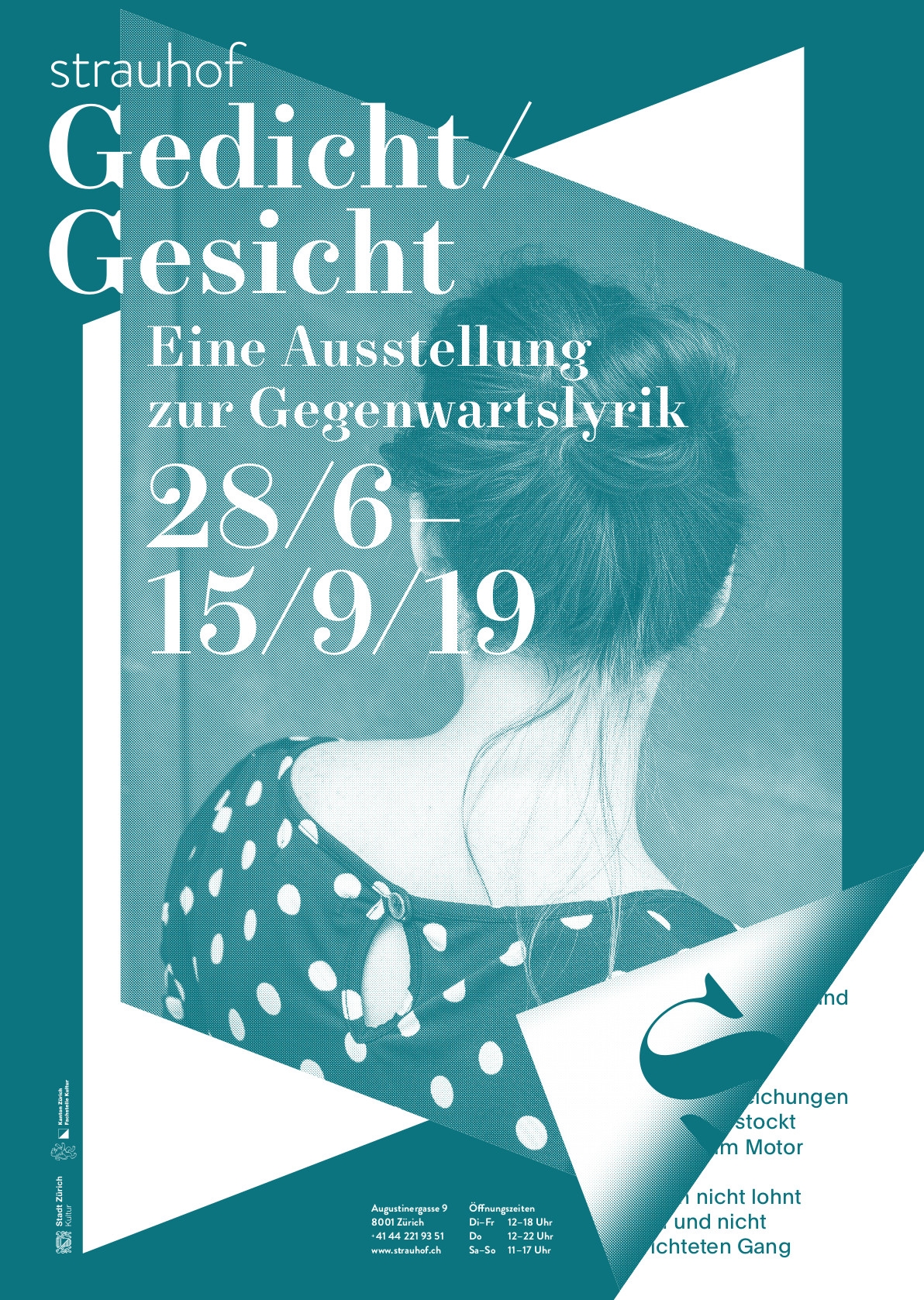 Plakat zur Ausstellung «Gedicht&Gesicht» im Strauhof 2019