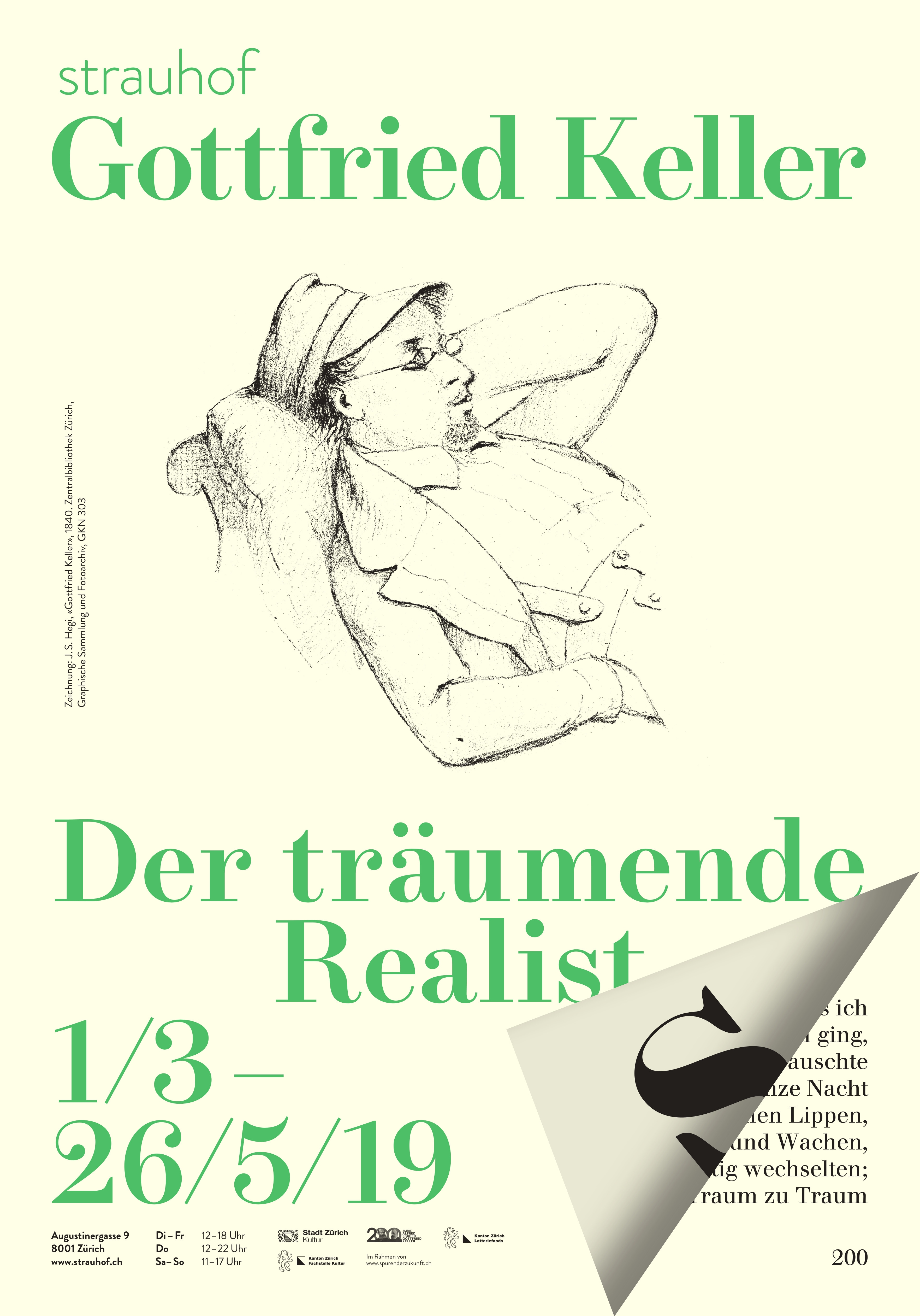 Plakat zur Ausstellung «Gottfried Keller» im Strauhof 2019